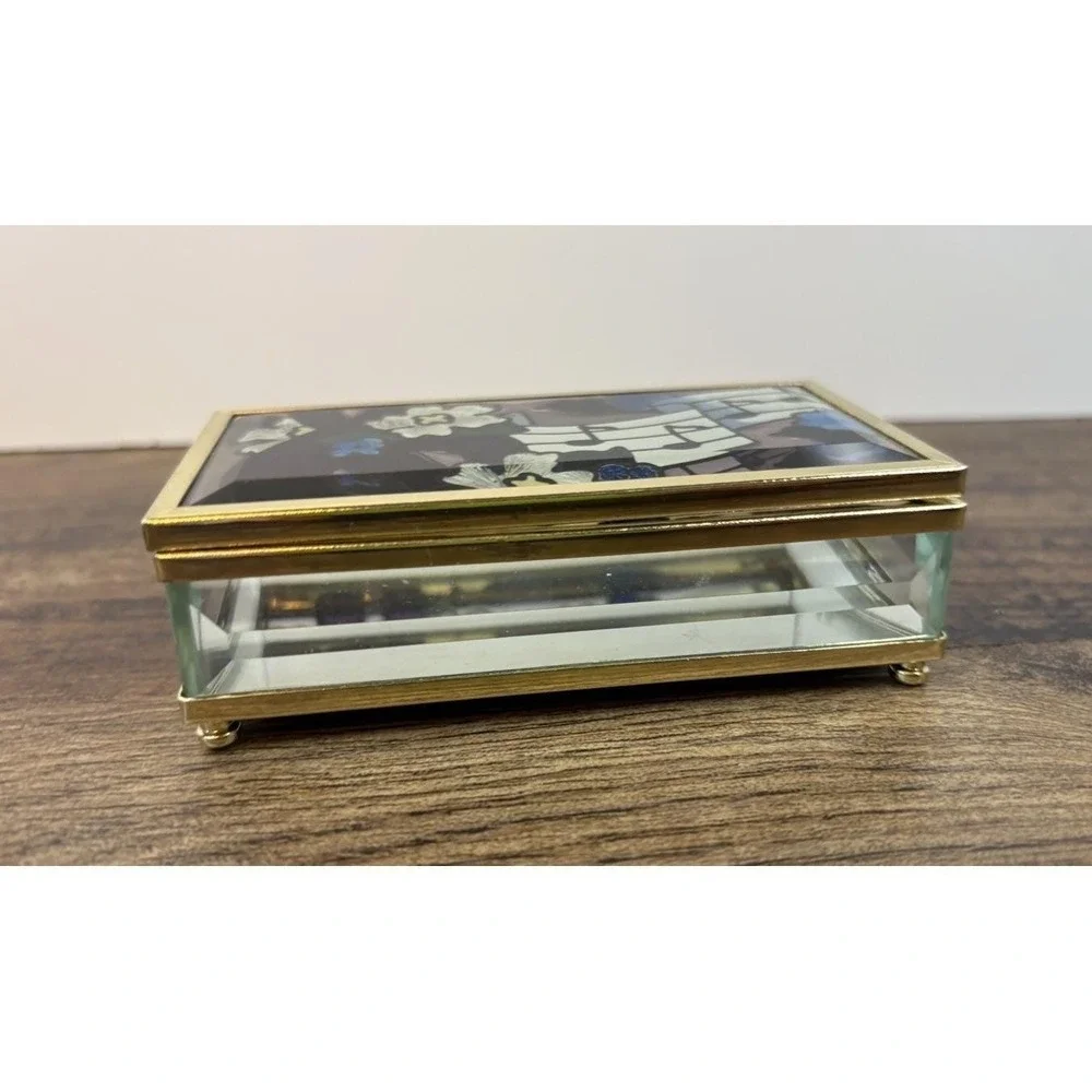 Vtg Joan Baker Designs Stain Glass Musical Note Hand Painted Trinket Box Beveled